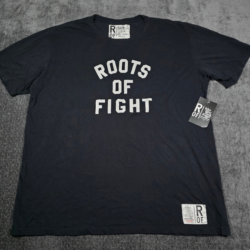Roots of Fight Mens XL Black Graphic T-Shirt Cotton Short Sleeve Crewneck NWT